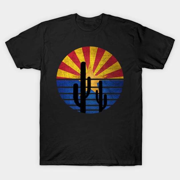 Retro cactus Arizona Flag T-Shirt by Geoji 